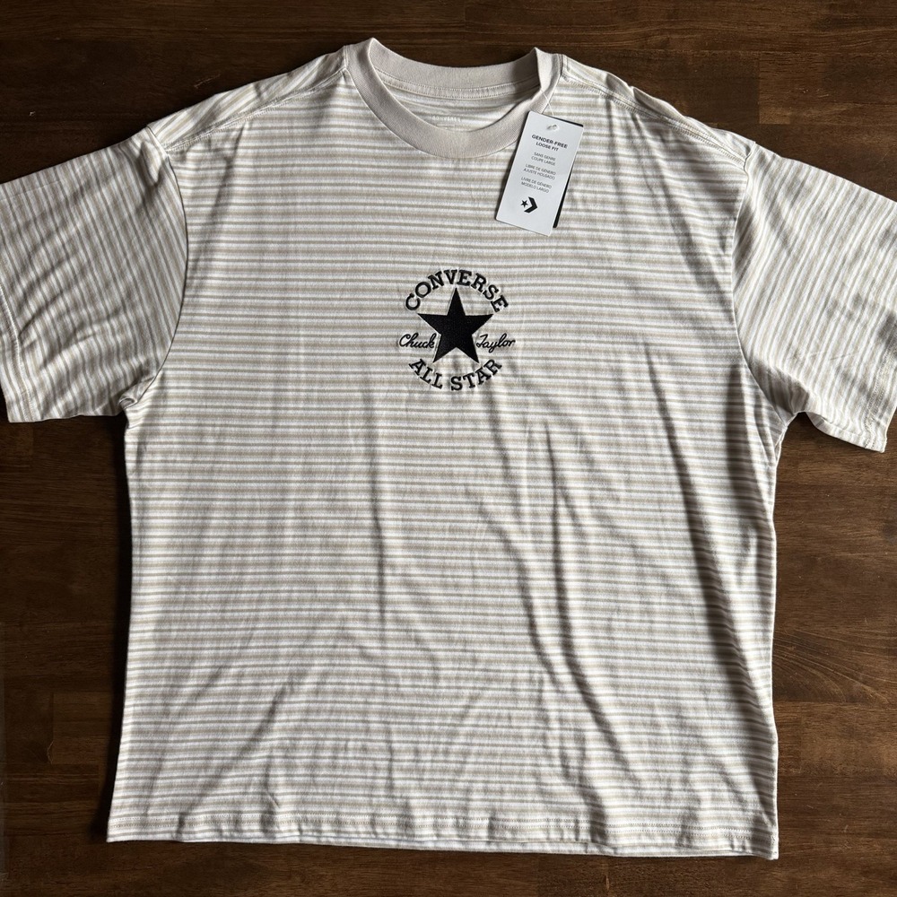 NWT Converse Logo Gender Free Oversized Loose Fit Striped T-Shirt Size Medium